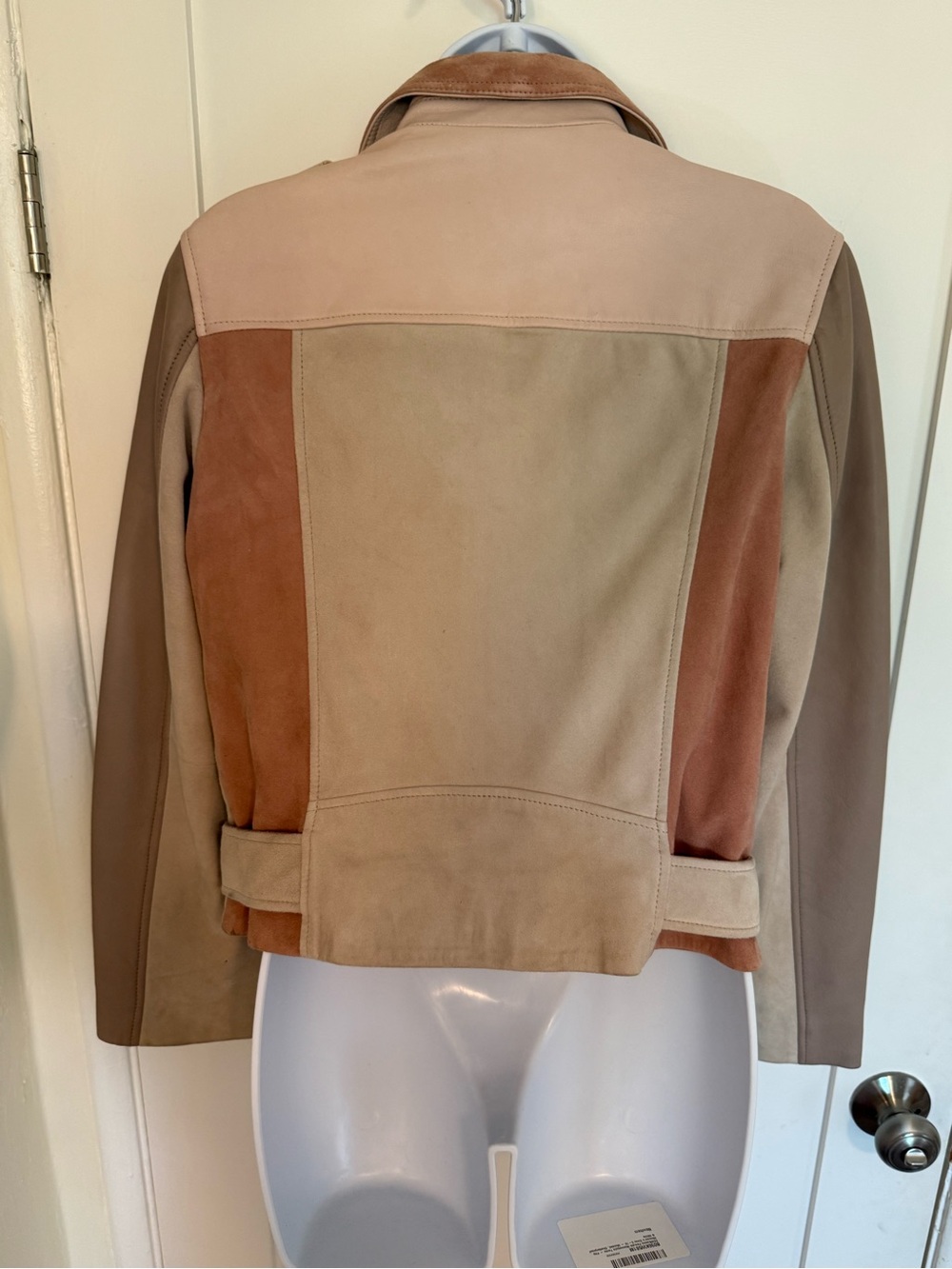 AllSaints Two-Tone Pink-Taupe Leather & Suede Biker Jacket - Picture 3 of 5